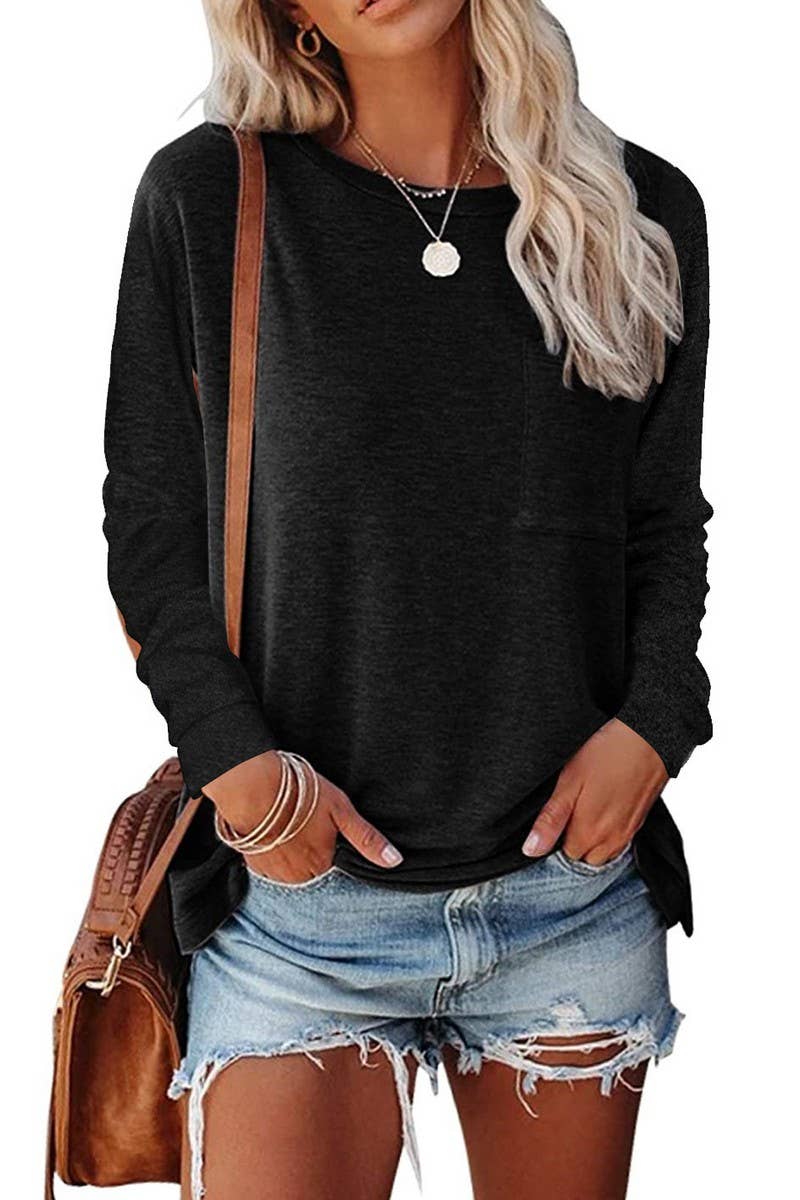 CWTBLL3692_ROUND NECK LONG SLEEVE CASUAL LOOSE BOTTOMING TOP