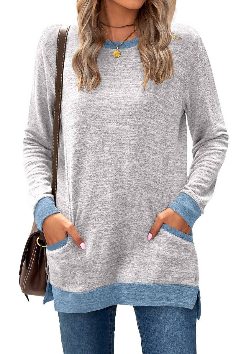 CWTBLL2412_CREW NECK COLORBLOCK POCKET LONG SLEEVE PULLOVER