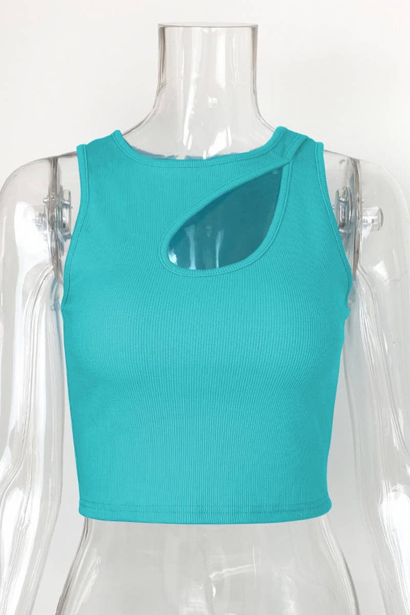 CWTTK0818_SOLID COLOR HOLLOW SLIM SHORT CAMISOLE