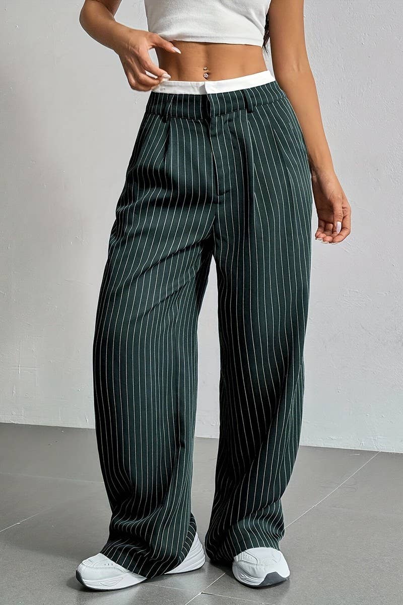 CWBLP1116_HIGH-WAISTED STRIPED LOOSE STRAIGHT-LEG TROUSERS