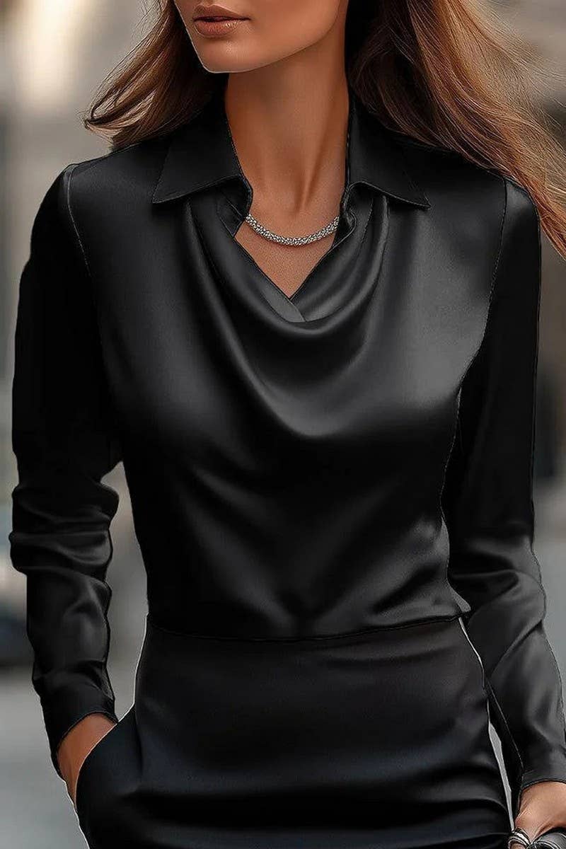 CWTBLL01202_2025 FALL WINTER DRAPED NECK LONG SLEEVE BLOUSE