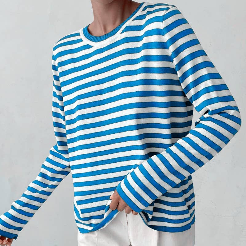 CREW-NECK KNITTED STRIPED RETRO STRIPED SWEATER