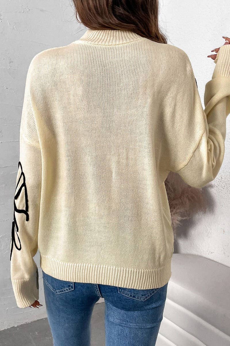 CWOSWL6836_AUTUMN WOMEN'S HALF TURTLENECK FLORAL SWEATER