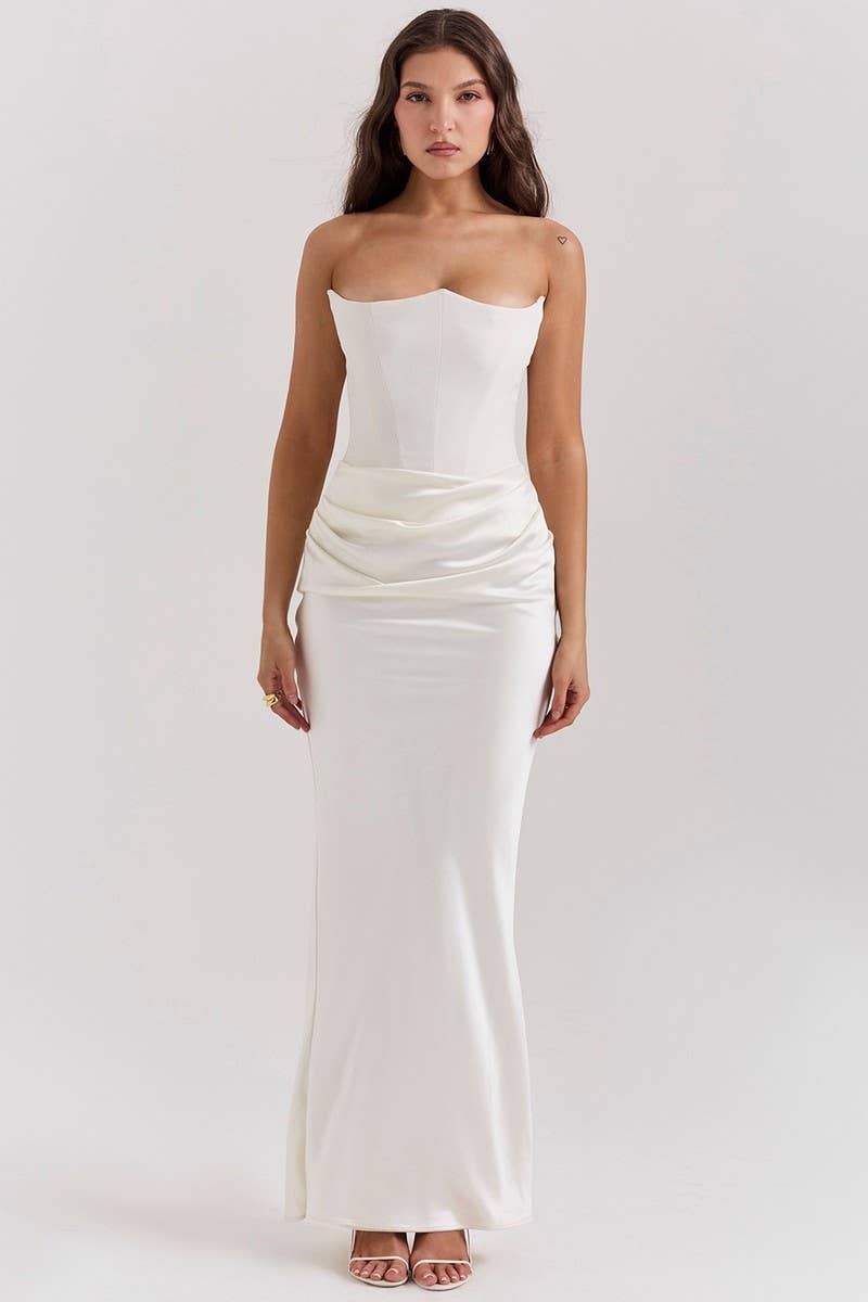 CWDMD5492_STRAPLESS BONED FITTED SOLID COLOR MERMAID DRESS