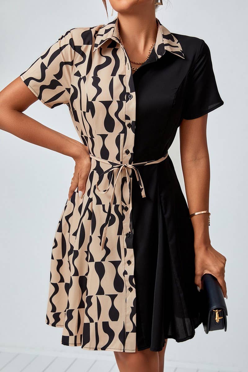 CWDSD7890_ELEGANT COLORBLOCK BELTED A-LINE MIDI DRESS