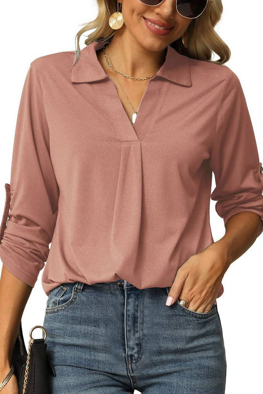 CWTBLL3627_AUTUMN ELASTIC V-NECK LONG-SLEEVED T-SHIRT TOP