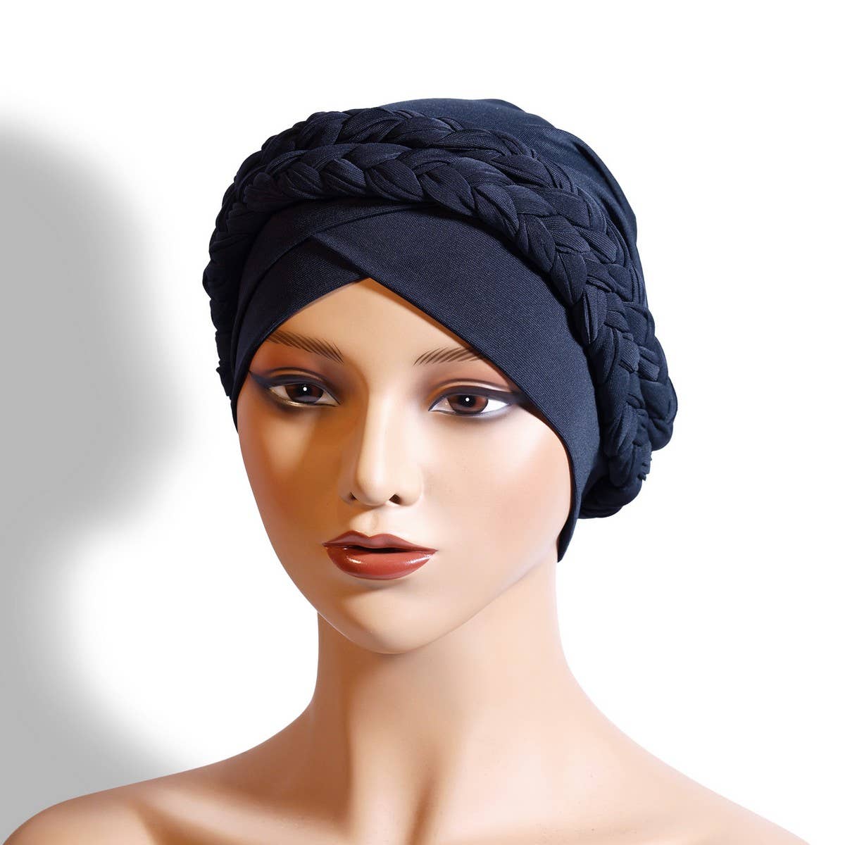 TWO MILK SILK SOLID COLOR BRAIDED HEADSCARF HAT