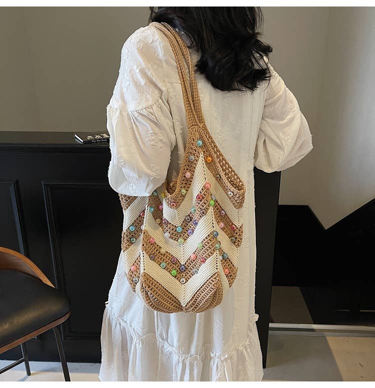 Pearl hollowed-out large-capacity underarm bag