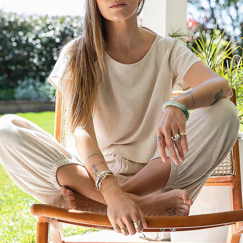 Casual linen loose thin short sleeves blouse