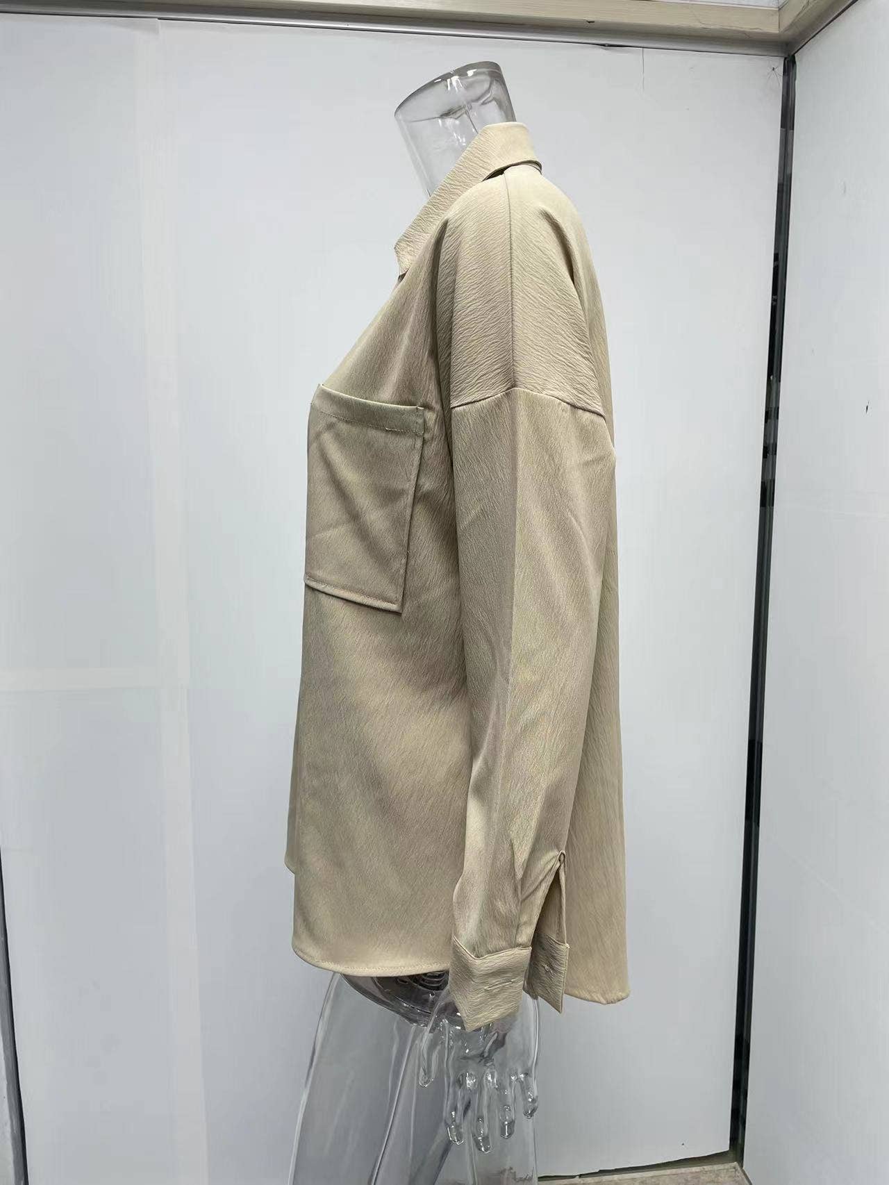 BAT-SLEEVED CASUAL SOLID COLOR LONG-SLEEVED SHIRT