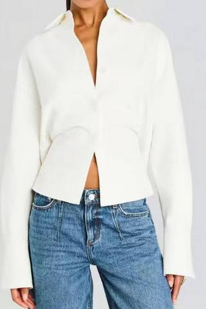 CWTSTL2883_WHITE CROPPED ASYMMETRICAL FASHION SHIRT