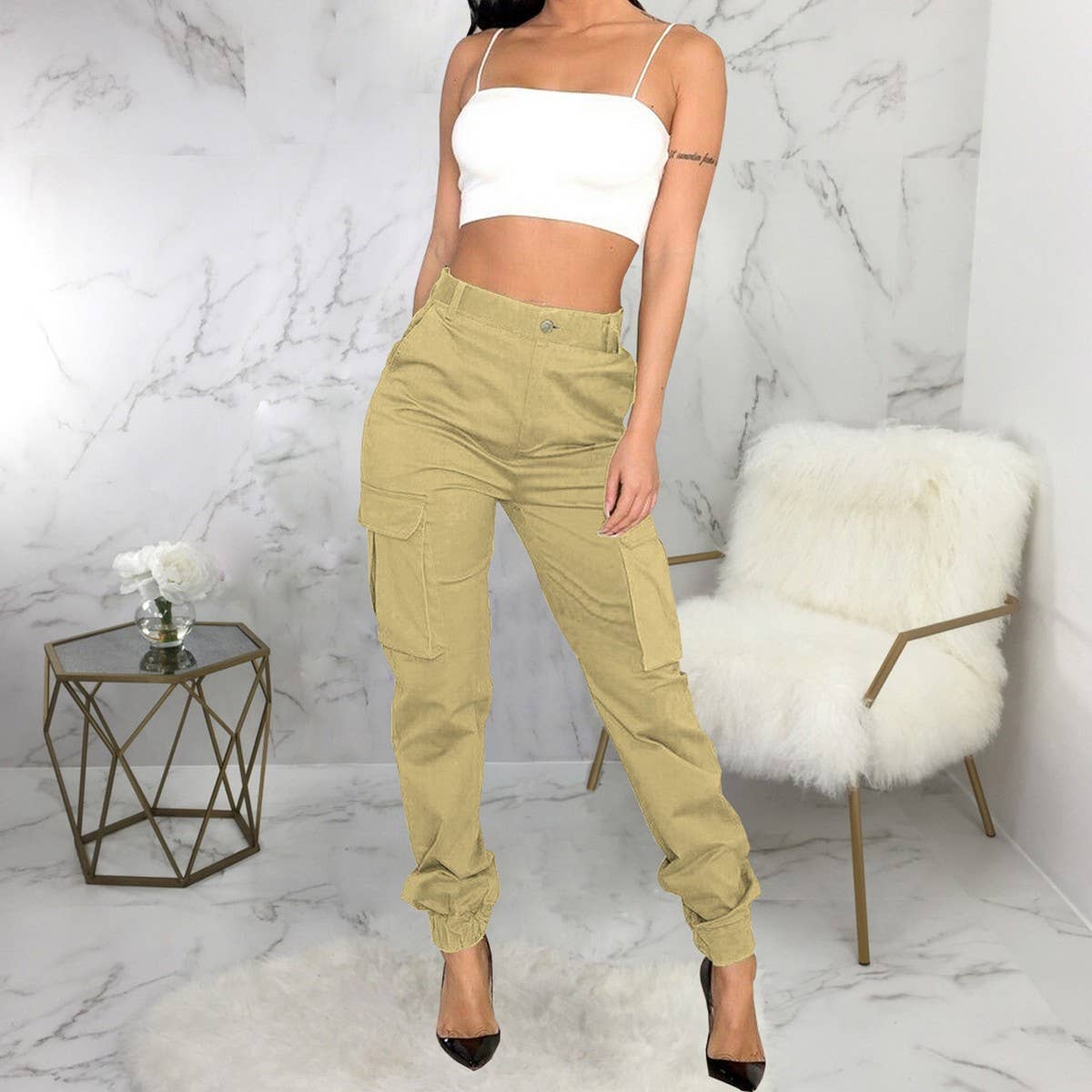 WOMENS SLIM FITTING CAMOUFLAGE PRINTED PANTS_CWBLP0383