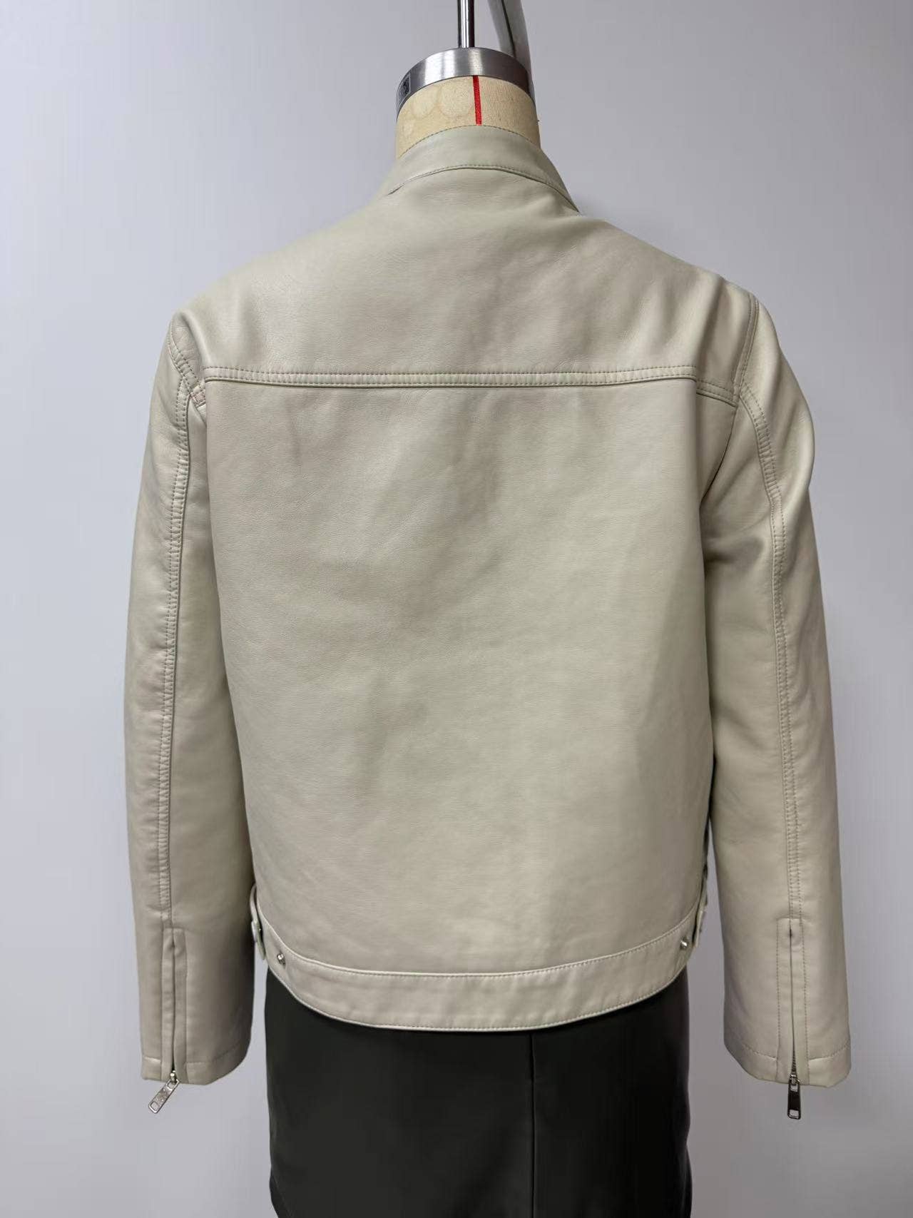 Fashionable stand-up collar short leather jacket