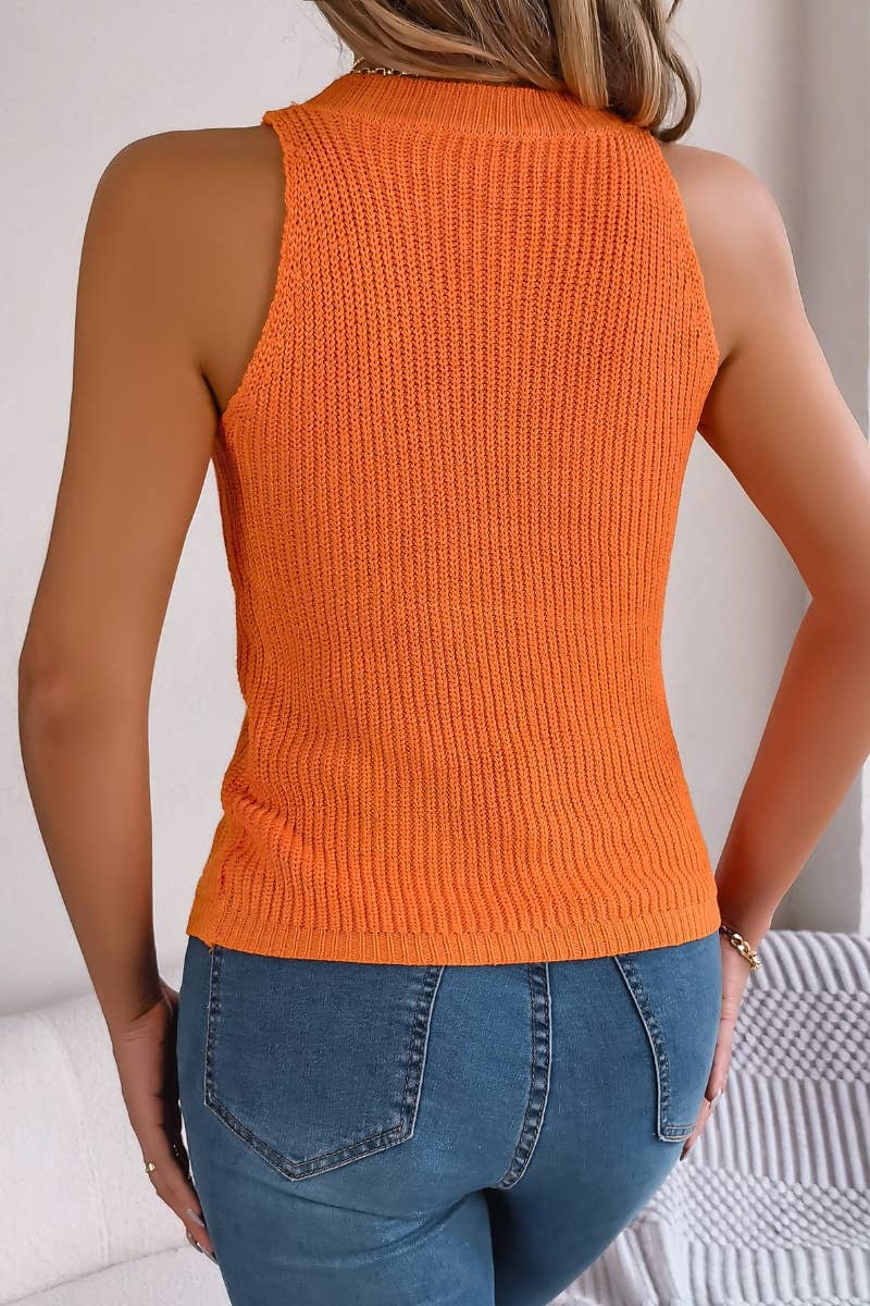 CWOV0303_SUMMER KNIT BUTTON-UP SLEEVELESS TOP