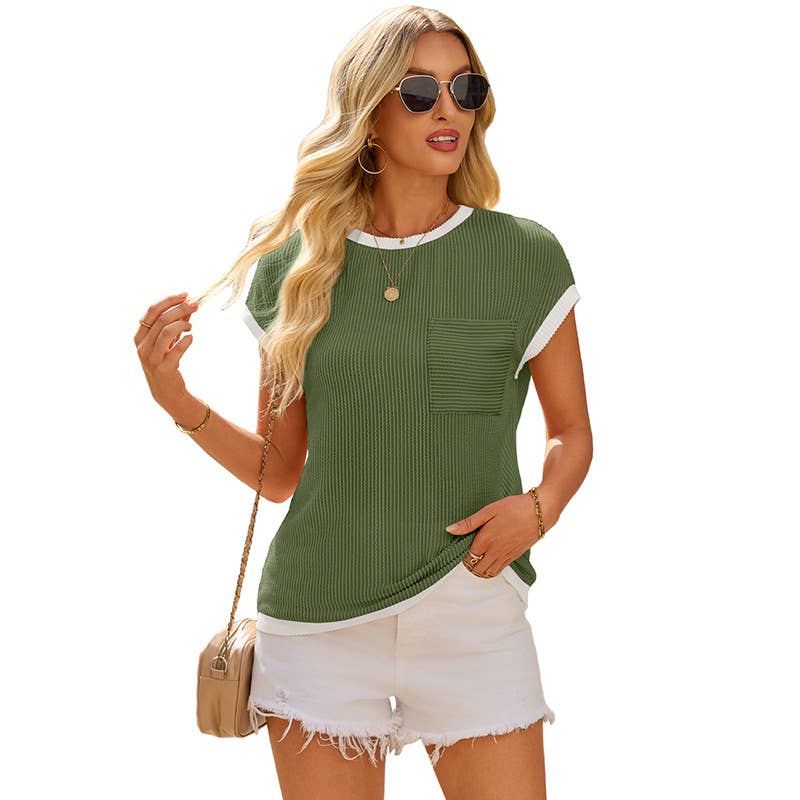 Color-blocked round-neck short-sleeved T-shirt