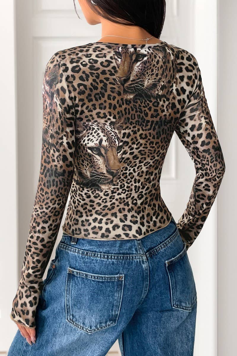 CWTBLL4069_VINTAGE LEOPARD FITTED CREWNECK LONG SLEEVE TEE