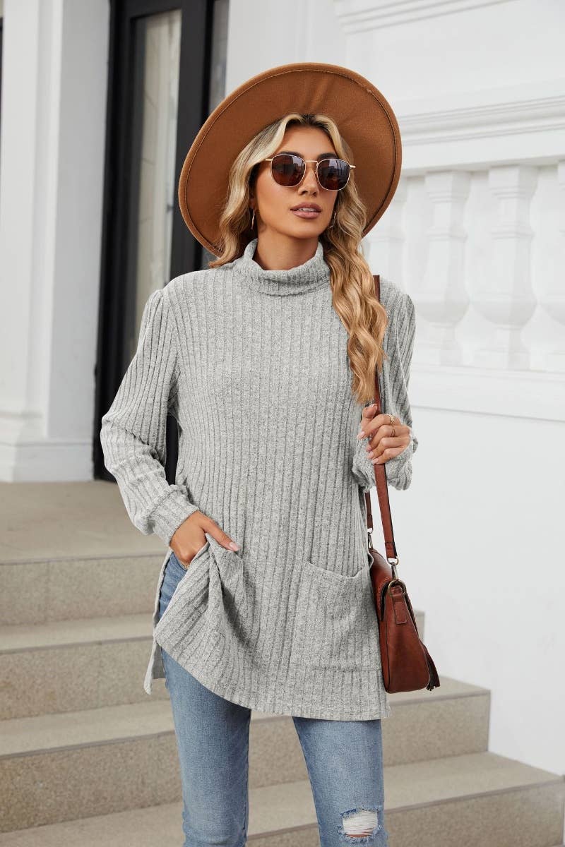 CWOSWL6563_TURTLENECK LONG SLEEVE POCKET SLIT SWEATER LONG