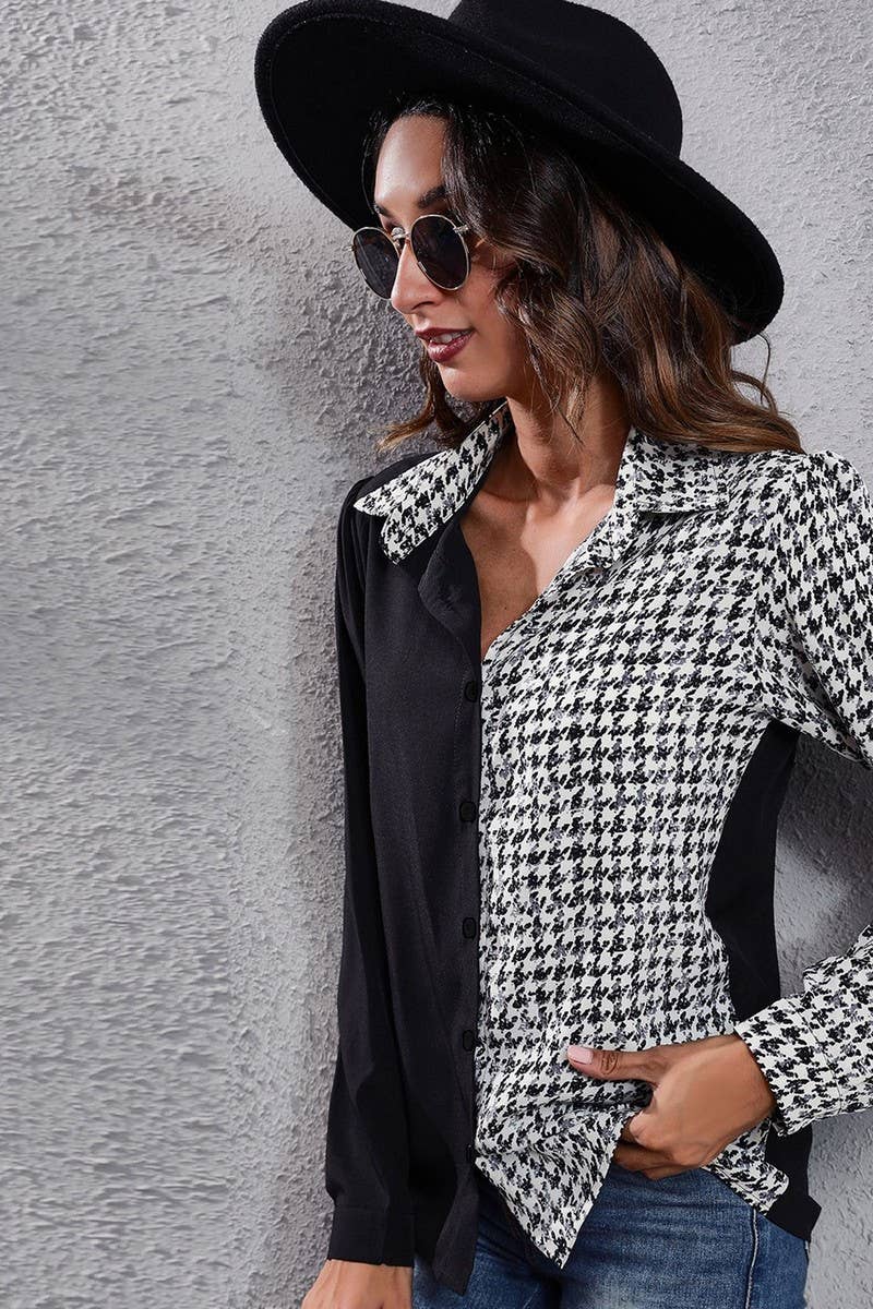 CWOCO1168_NEW PLAID PUFF SLEEVE LONG SLEEVE SHIRT