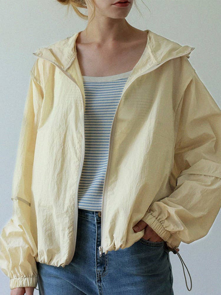 Breathable drawstring hooded sunscreen coat