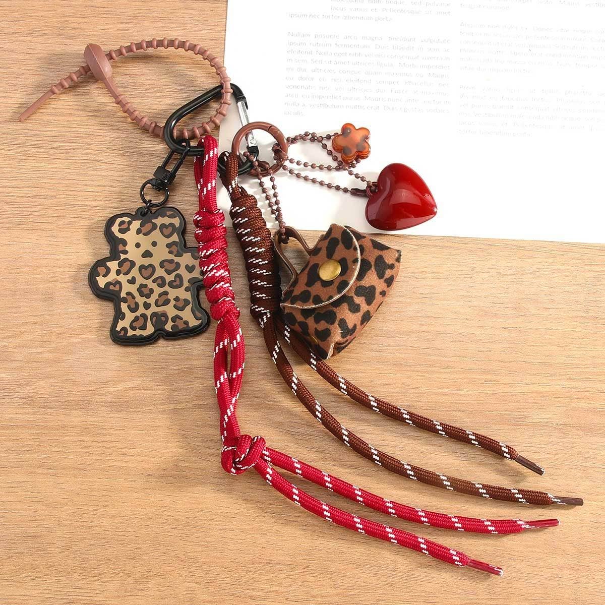 Leopard Mini Bear Charm with Heart & Keychain