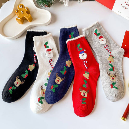 Santa Claus Elk Pattern Crew Socks For Christmas