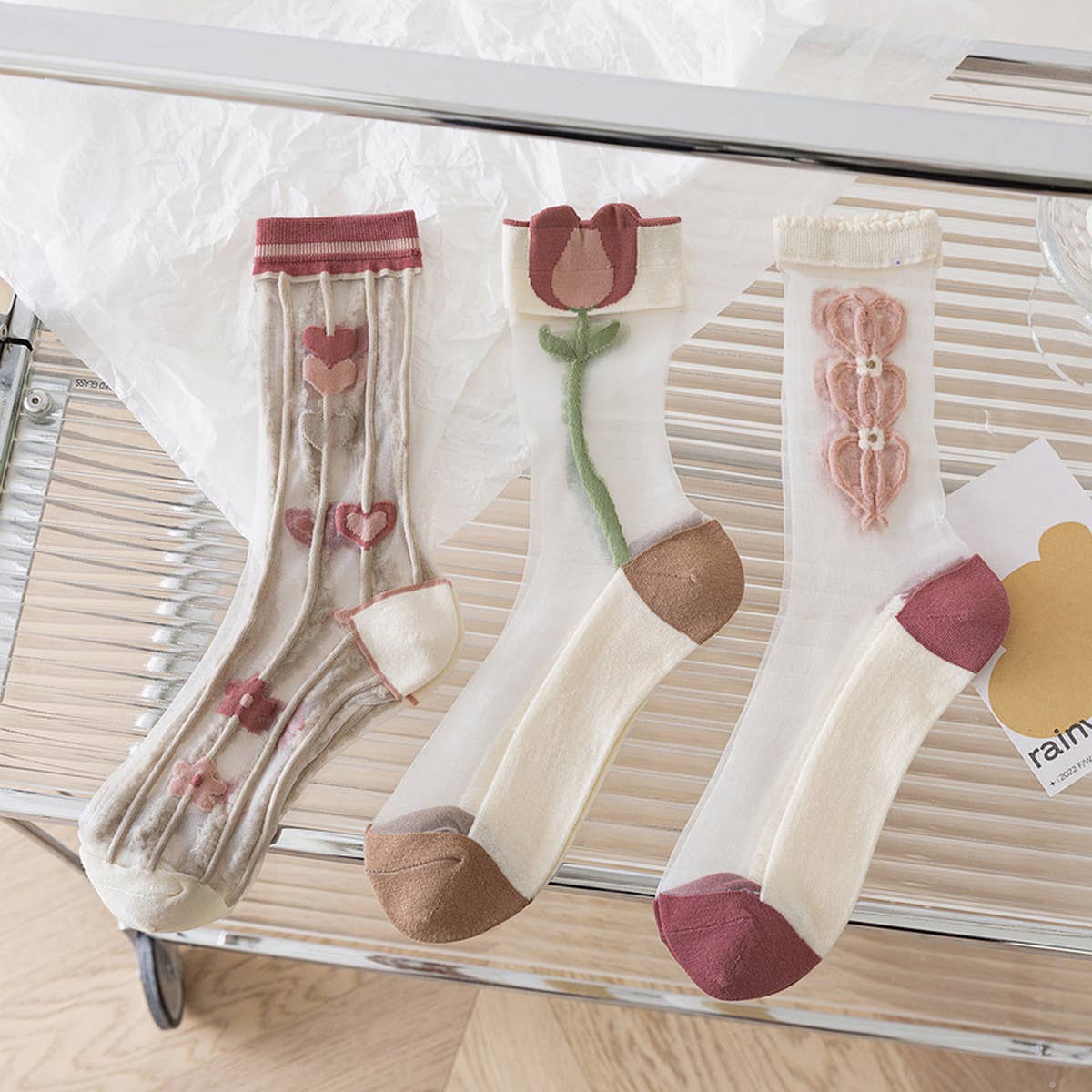 FLORAL SUMMER SHEER MESH SOCKS FOR WOMENS