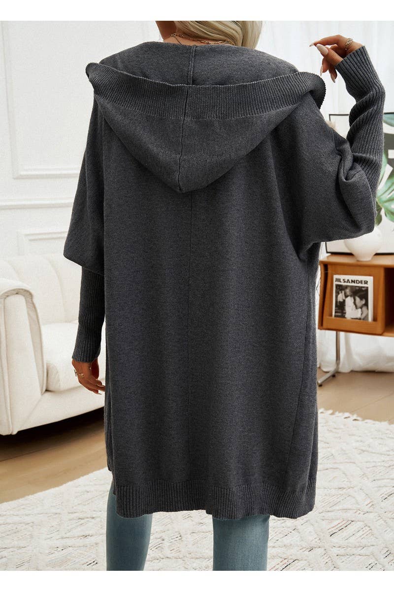 CWOCAL0873_Button Up Hooded Knit Sweater Long Cardigan