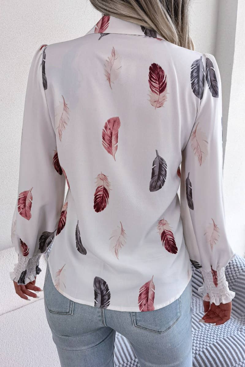 CWTSTL1206_SUMMER CASUAL FEATHER PRINT LONG-SLEEVED SHIRT