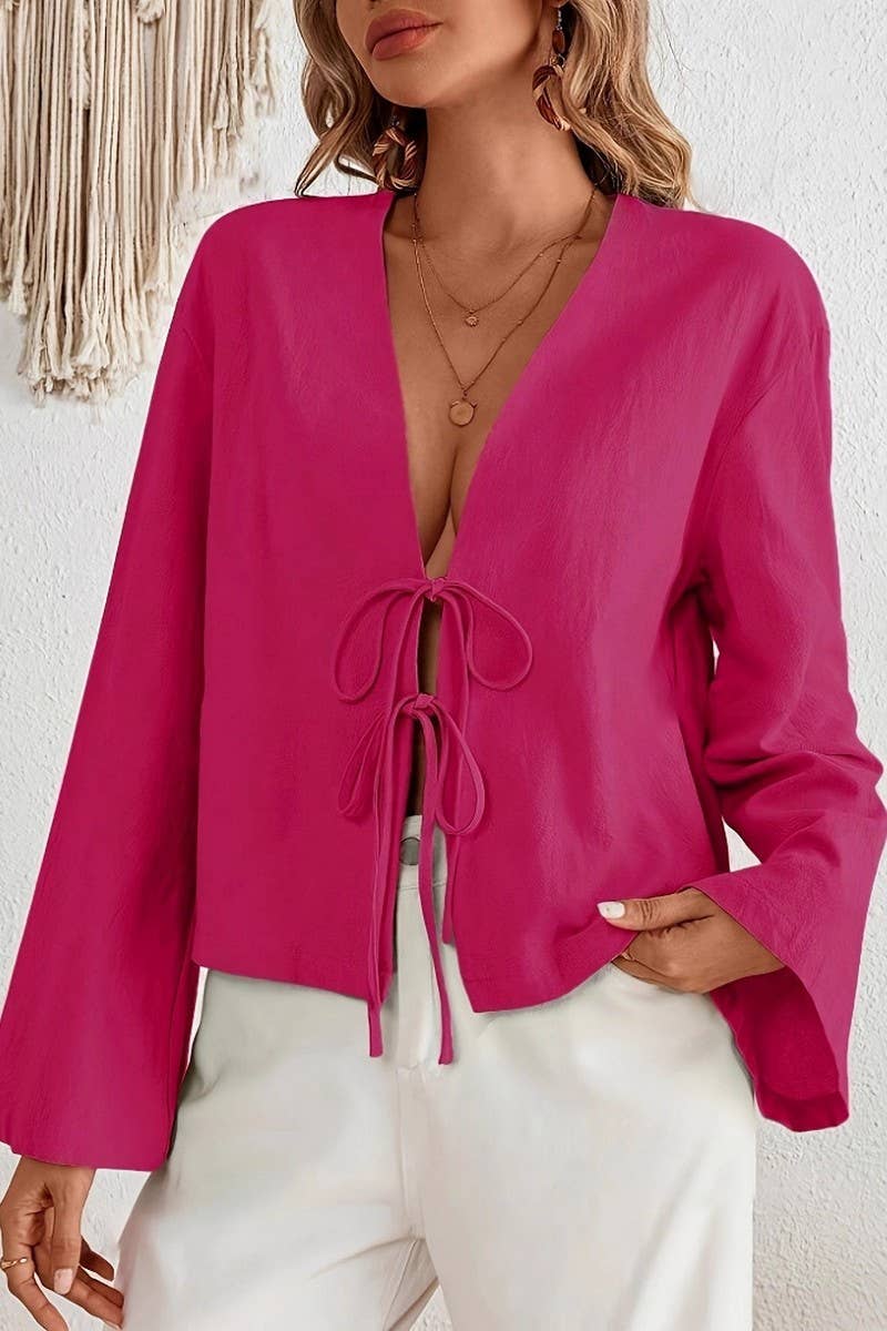 CWTBLL01153_TIE FRONT LIGHTWEIGHT FLARE SLEEVE CARDIGAN