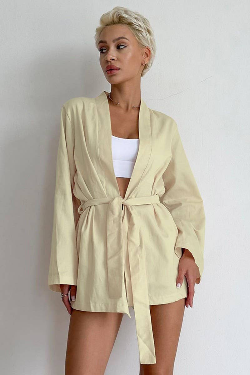 CWSPJ0297_LOOSE ROBE SHORTS PAJAMAS TWO PIECE SET