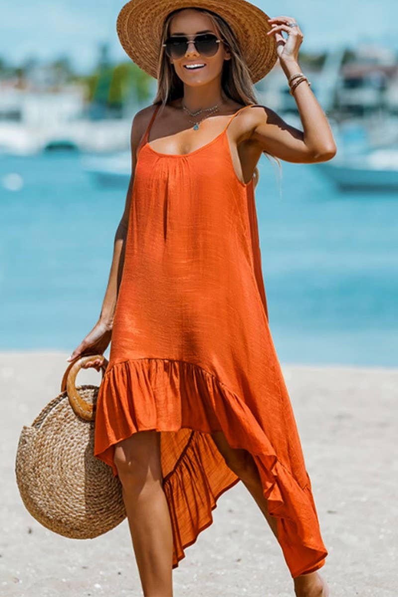 CWDSD4522_SOLID COLOR SUSPENDER IRREGULAR DRESS