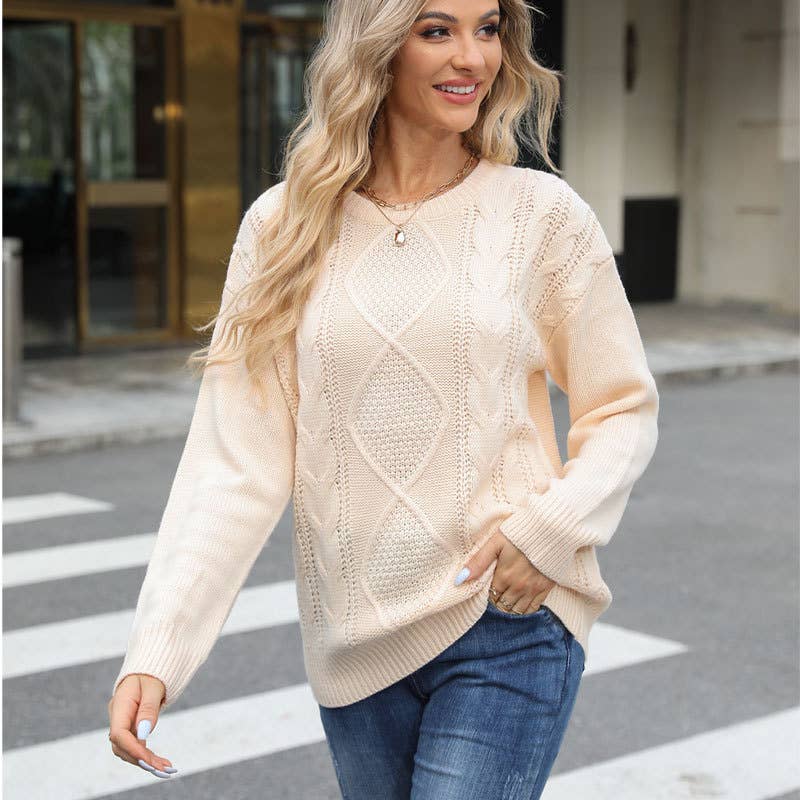 CREW-NECK TWIST LOOSE CASUAL SOLID COLOR SWEATER