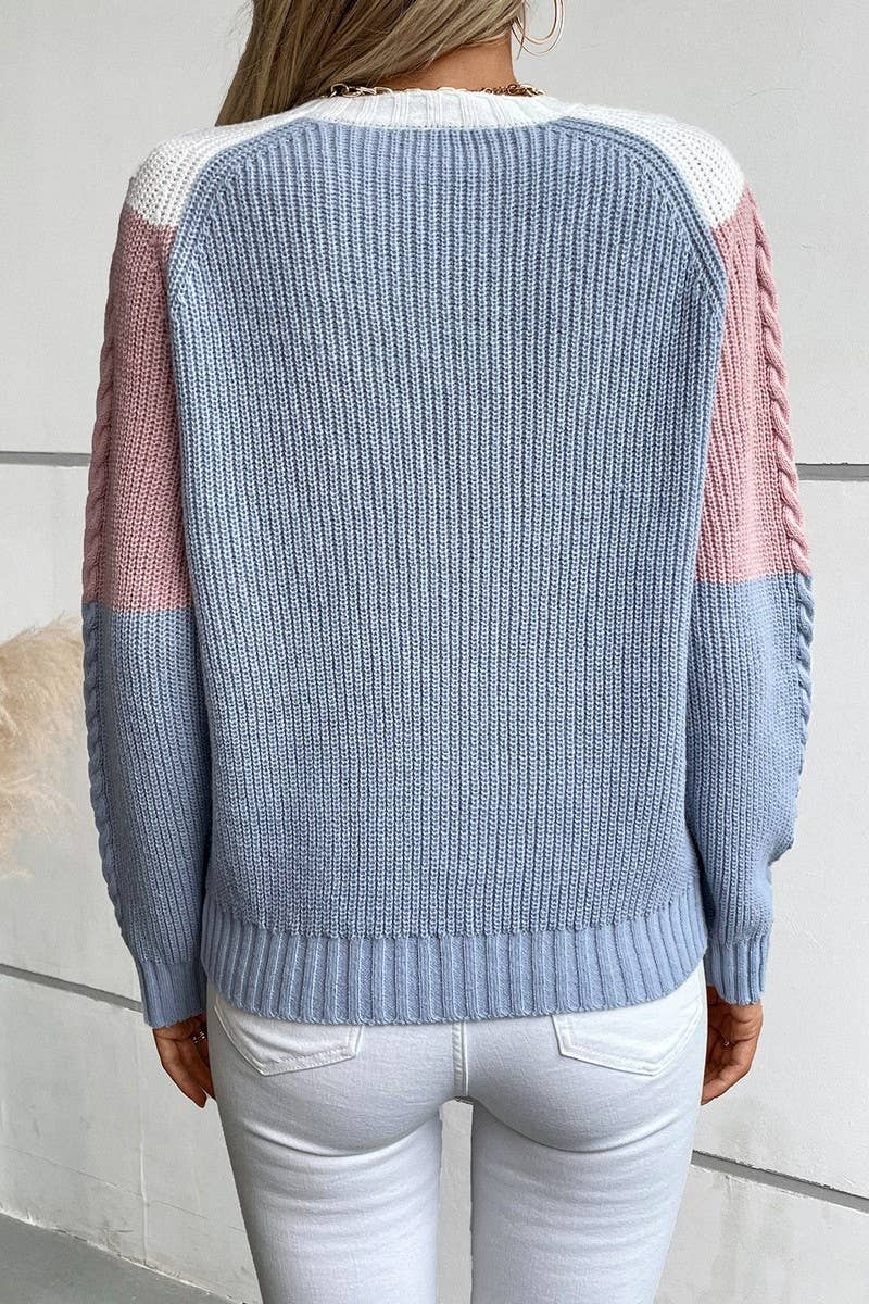 CWOSWL2871_CONTRASTING COLOR CABLE-KNIT SWEATER