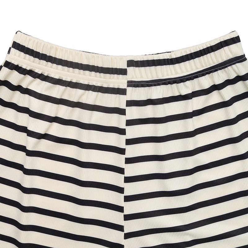 Casual striped and lace patchwork two-piece set