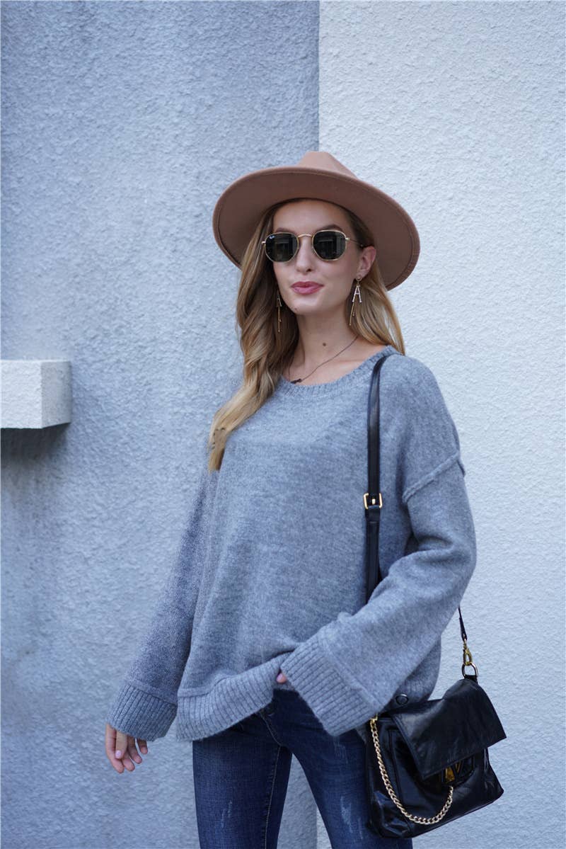 CWOSWL1424_Crew Neck Pullover Casual Sweater