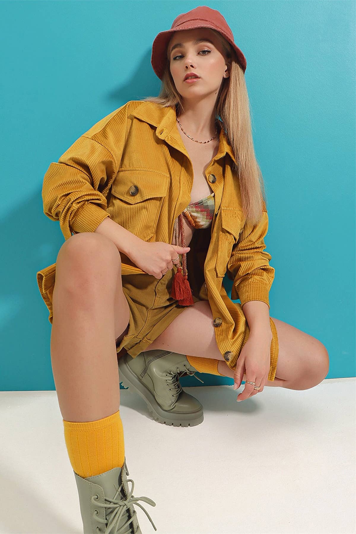 CORDUROY POCKET LONG SLEEVE IRREGULAR CARDIGAN