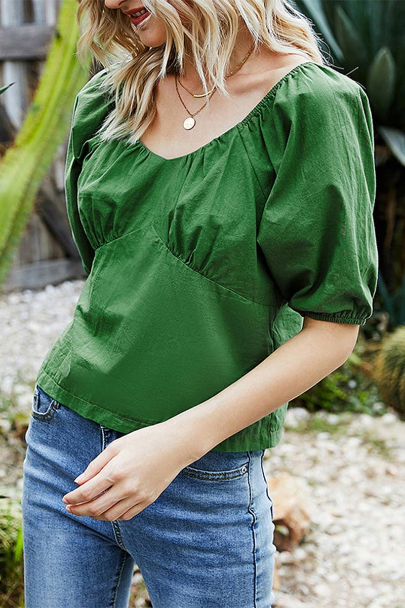 CWTTS1411_SUMMER BACKLESS SWEET SHORT V-NECK T-SHIRT