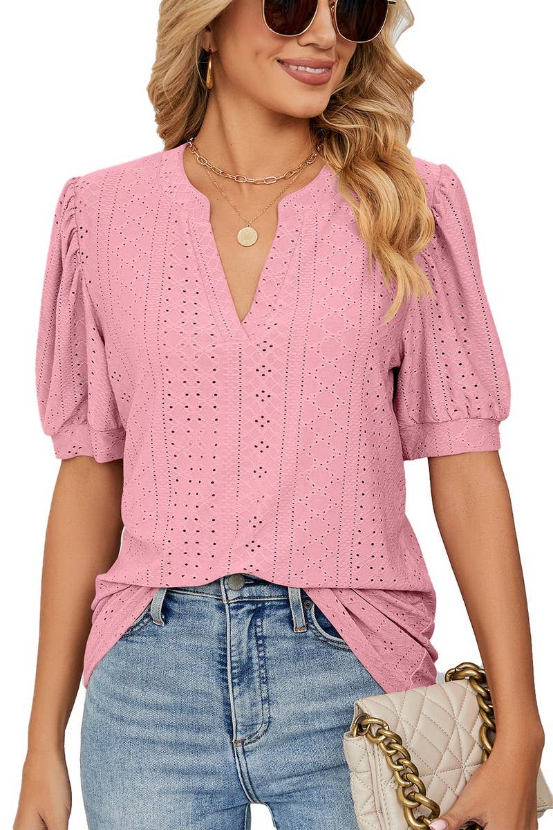 CWTTS1354_SUMMER CASUAL V-NECK SOLID COLOR LOOSE T-SHIRT