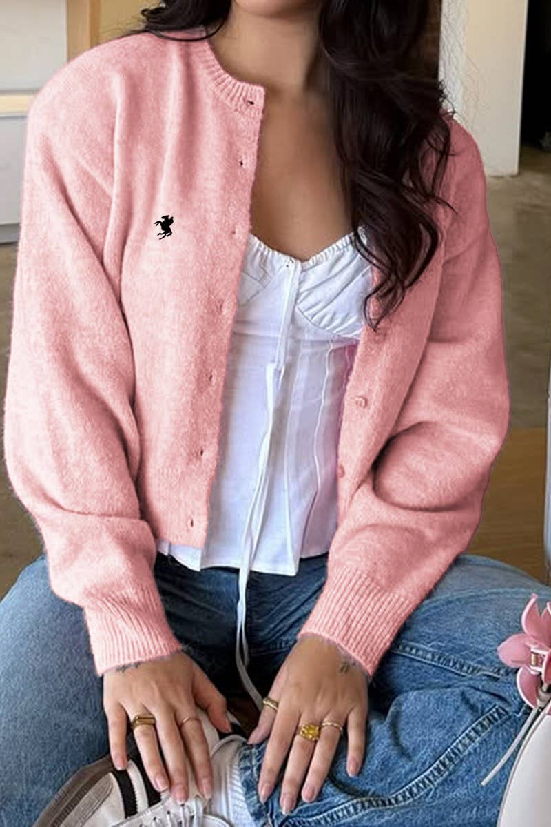 CWOCAL00768_CASUAL ROUND NECK LONG-SLEEVED KNITTED CARDIGAN