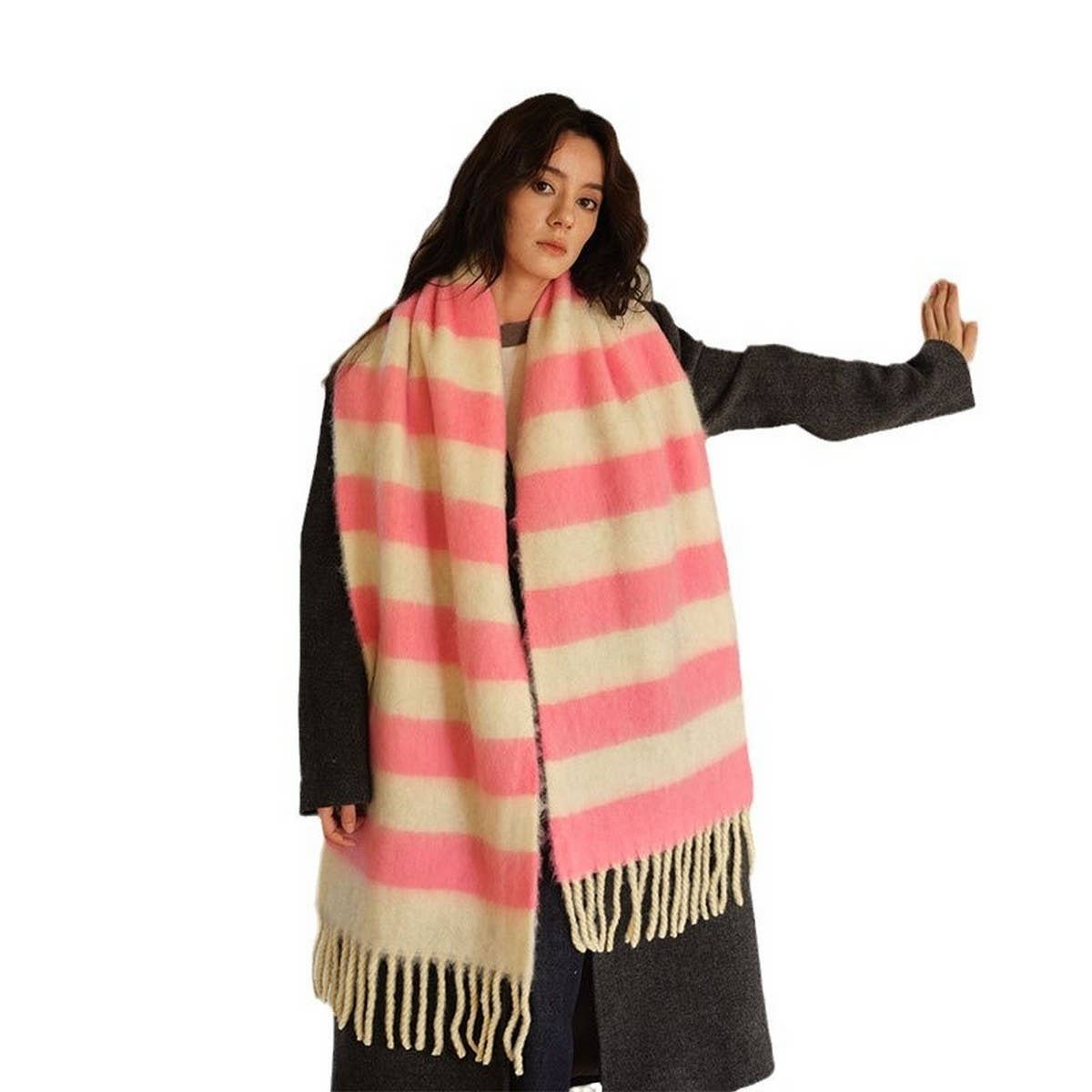 Blue-Brown Stripe Scarf - Thick Winter Wrap_CWASC2332