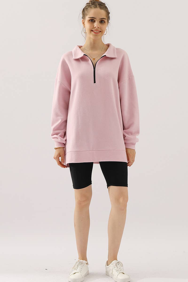 CWOHOL431_Zip Neck Lightweight Pullover Sweatshirt