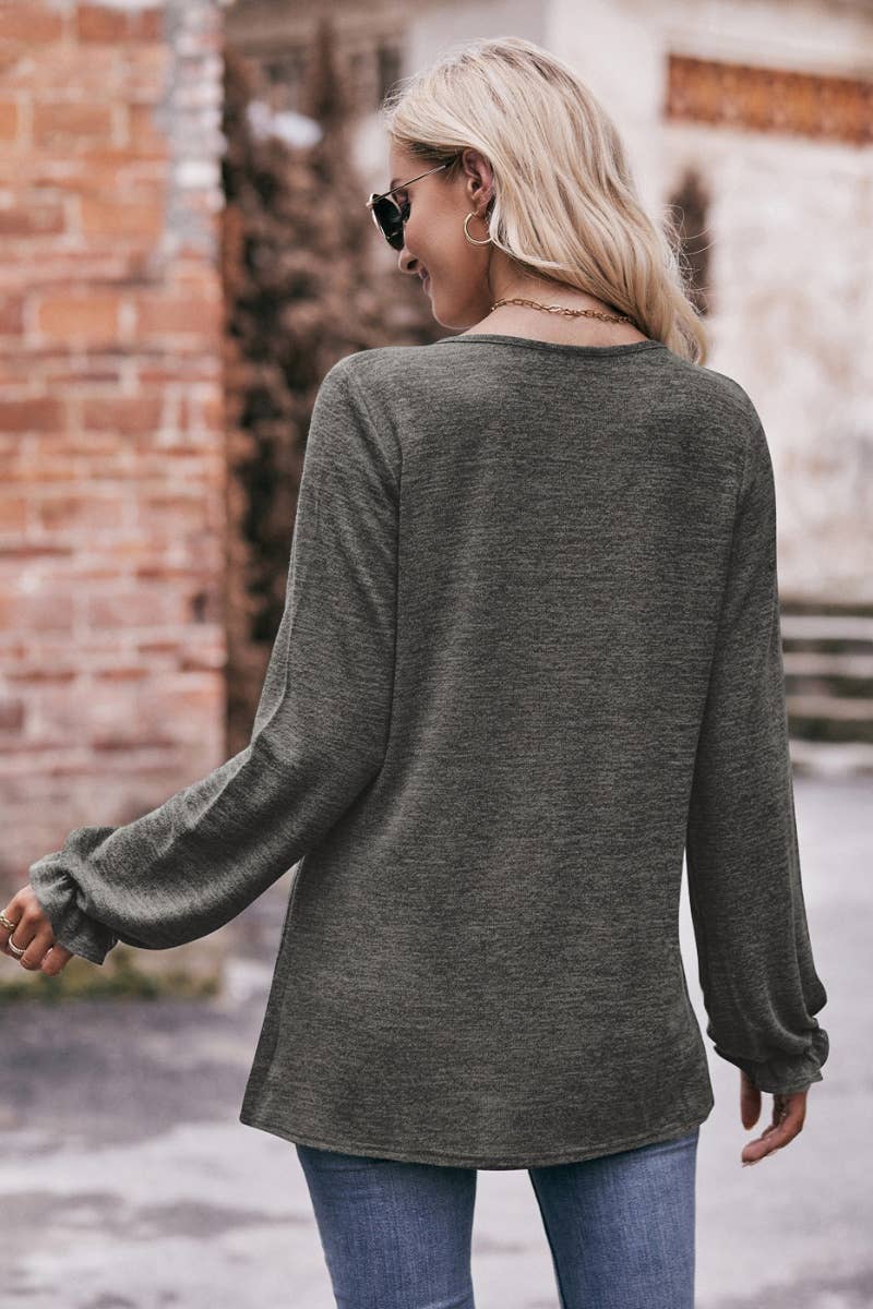 CWTBLL2736_FALL PLEATED CREW NECK LONG SLEEVE TOP