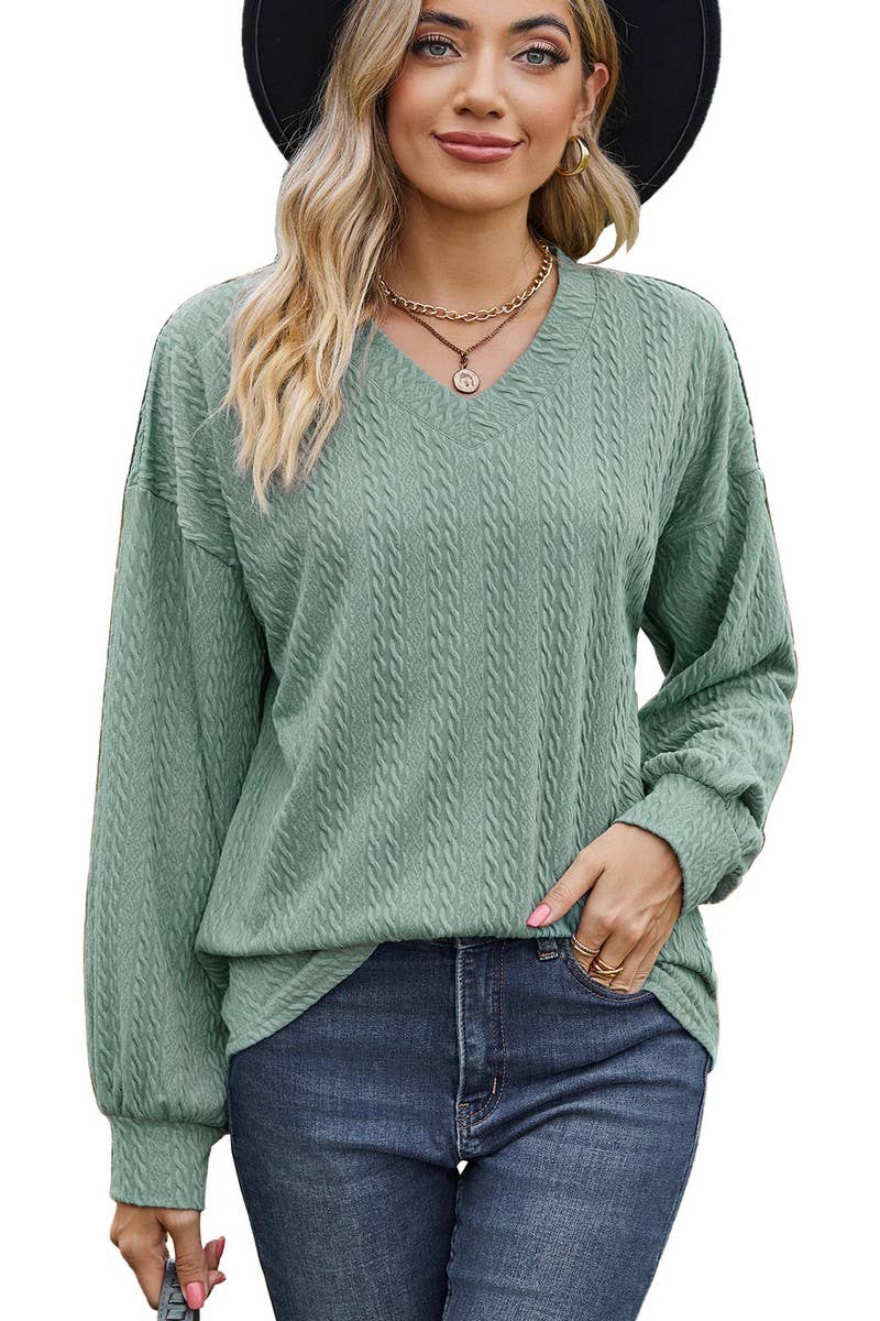 CWTBLL0498_V-neck Pullover Long Sleeve Top
