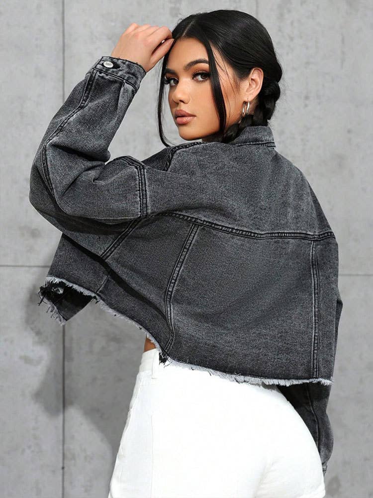 Fashionable fringed loose short denim jacket