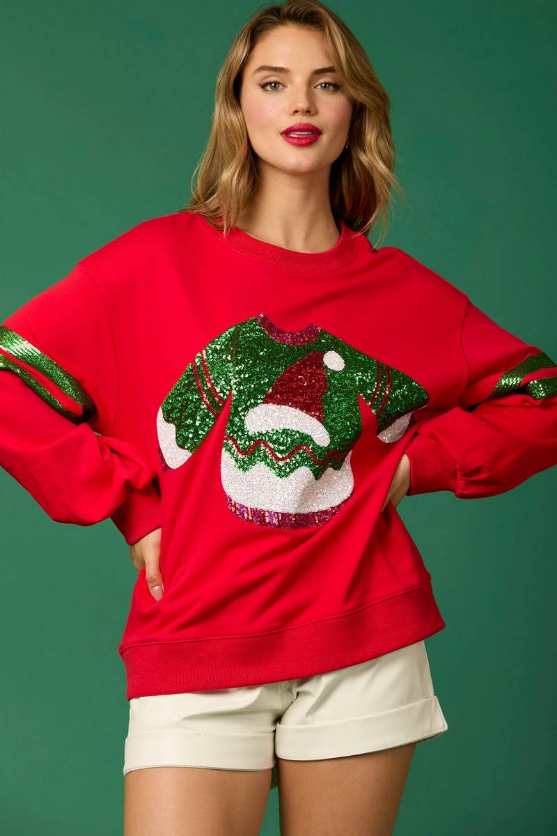 CWTBLL01272_CHRISTMAS SEQUINED CREW NECK CASUAL SWEATSHIRT