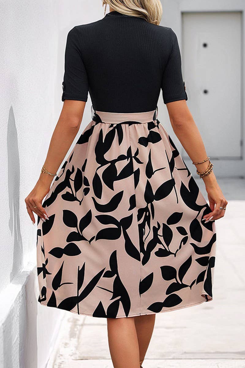 CWDMD4215_PRINTED AB STITCHING SHORT-SLEEVED DRESS