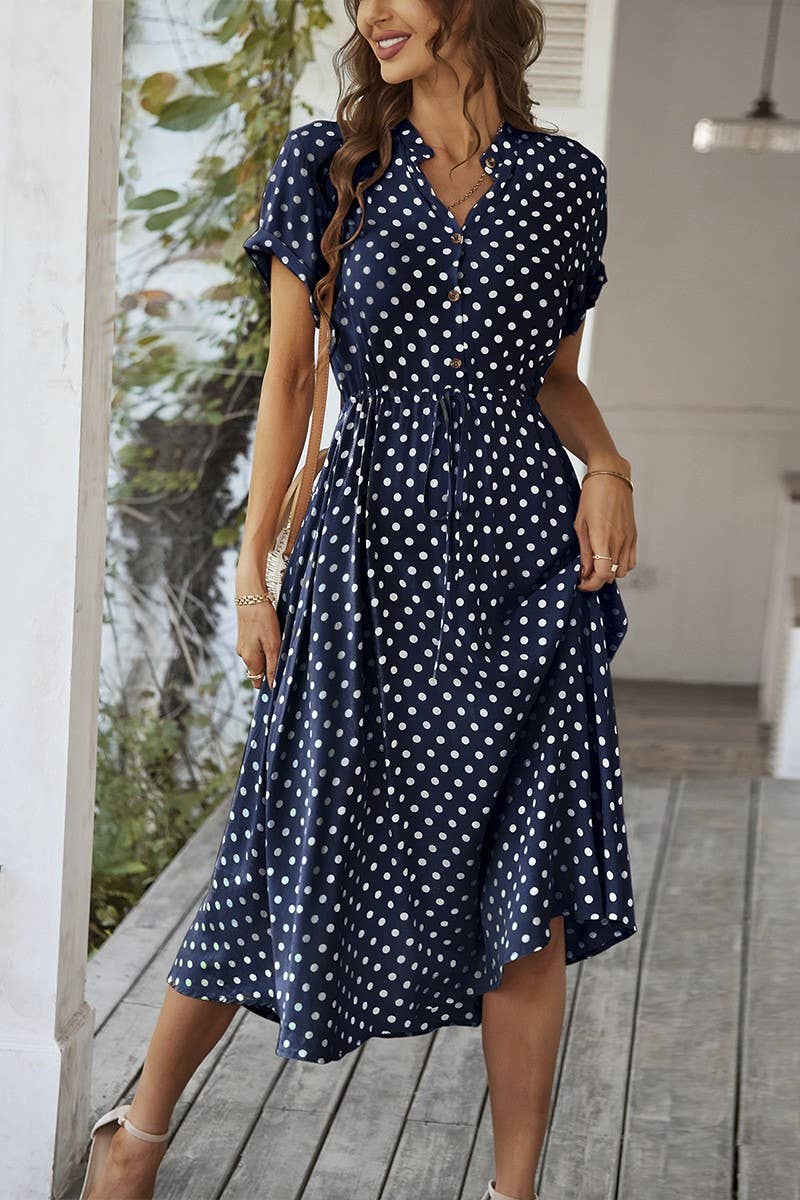 CWDMD6451_SUMMER POLKA DOT ALL-MATCH SHIRT DRESS