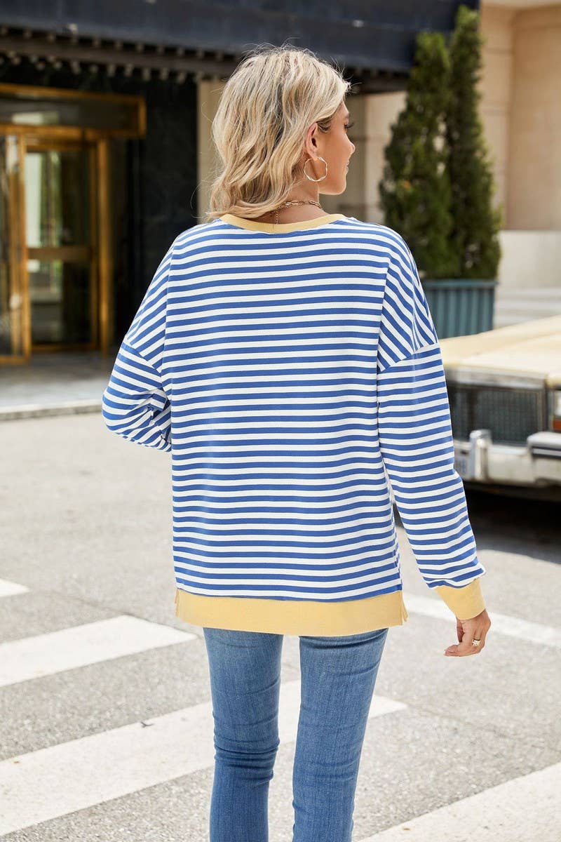 CWTBLL1198_CONTRAST COLOR ROUND NECK STRIPED SWEATSHIRT