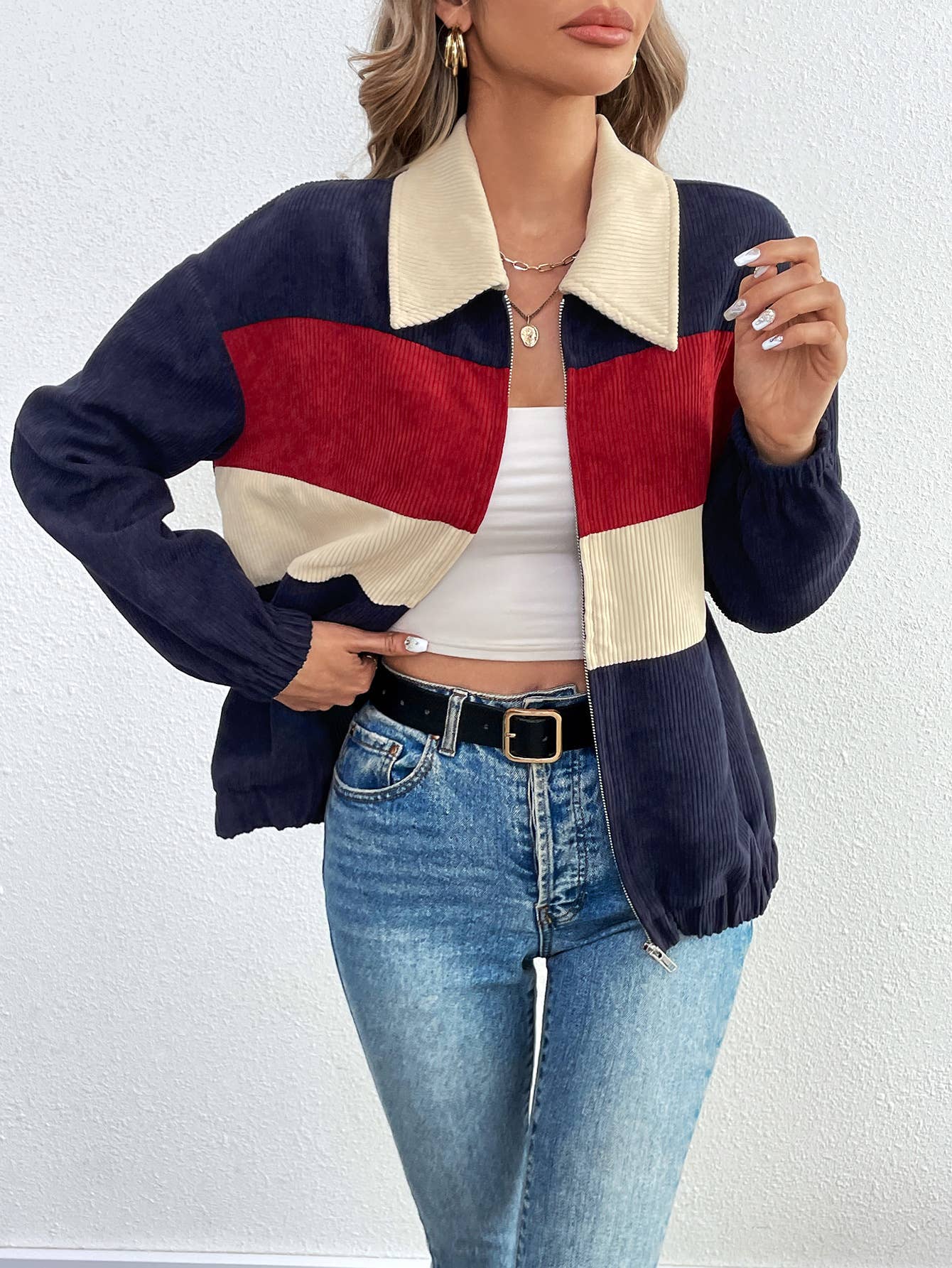 COLOR CONTRAST PATCHWORK LOOSE LONG-SLEEVED COAT