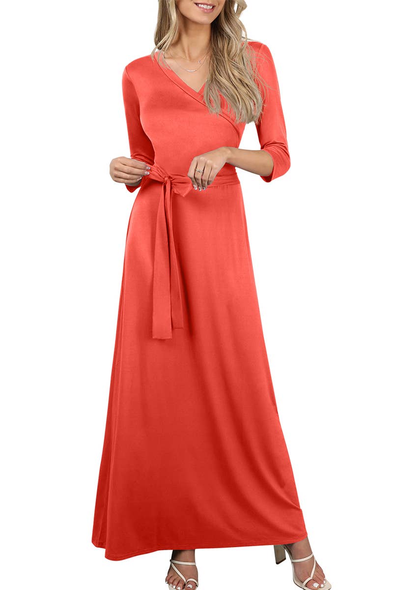 AWDMD283_3/4 Sleeve Knit Long Dress